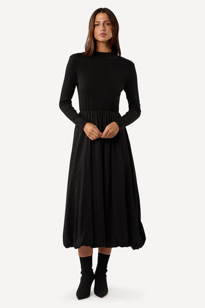 Robe midi unie Noir - Axara Paris