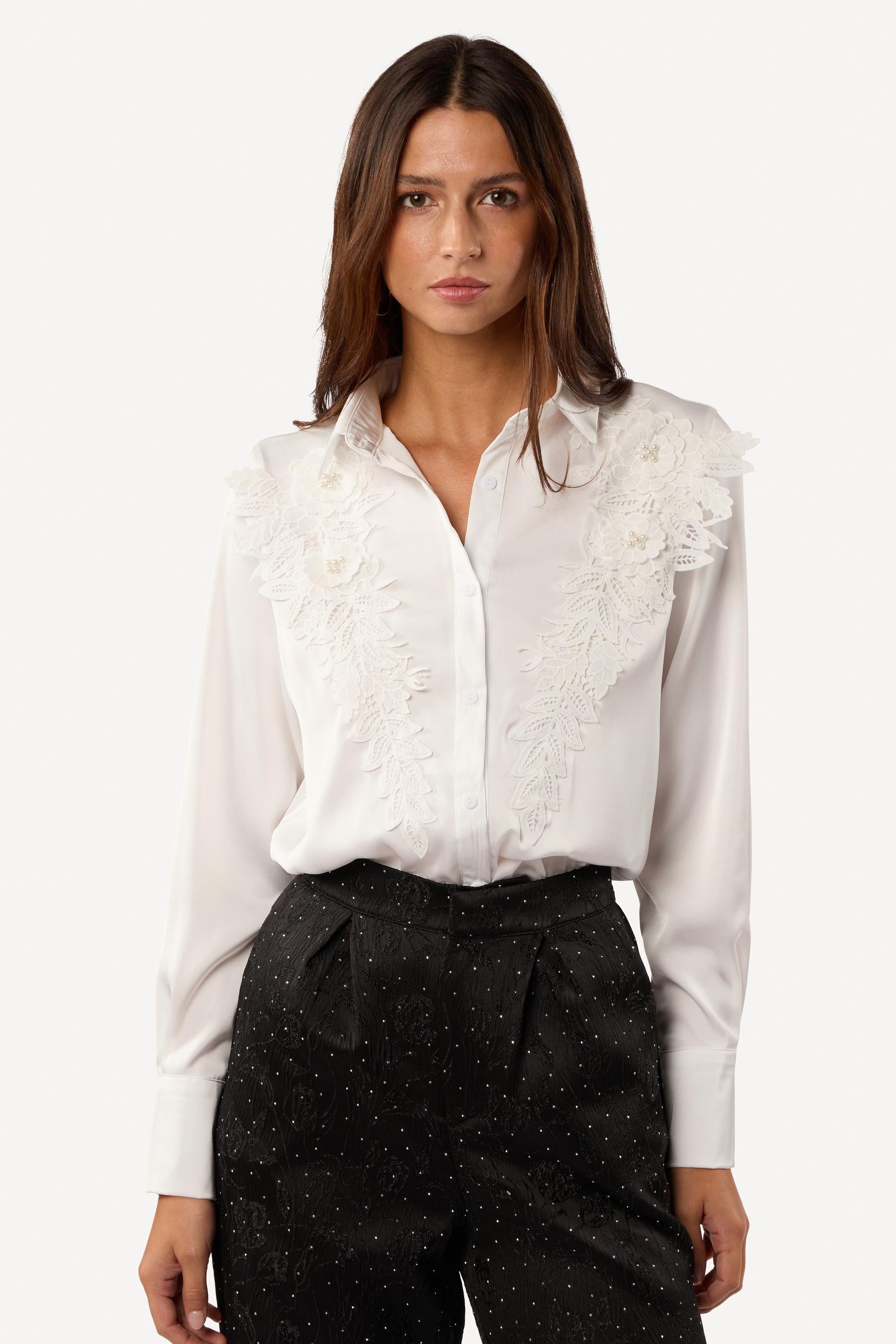 Chemise unie à broderie Blanc - Axara Paris