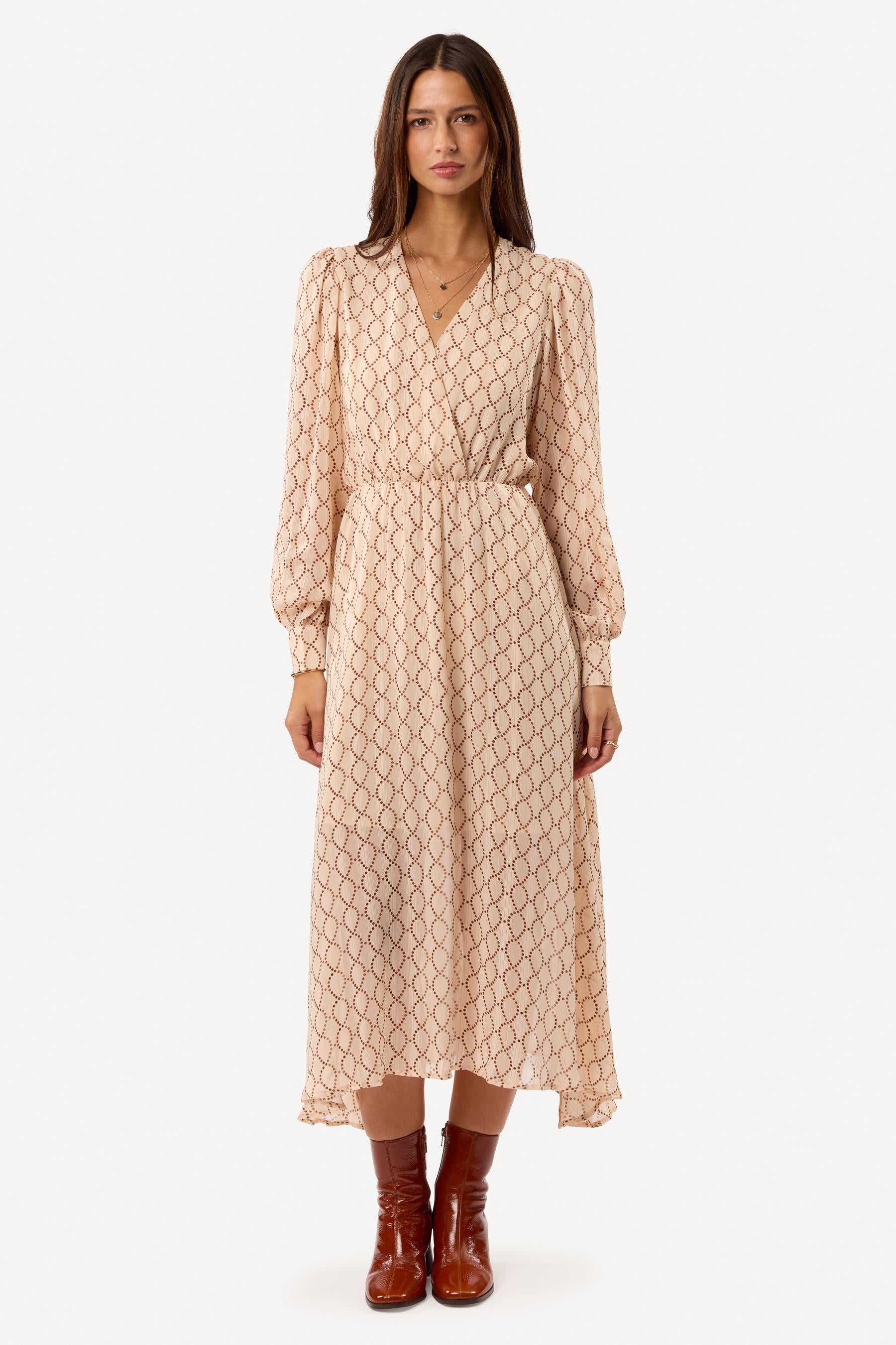 Robe longue imprimée Beige - Axara Paris