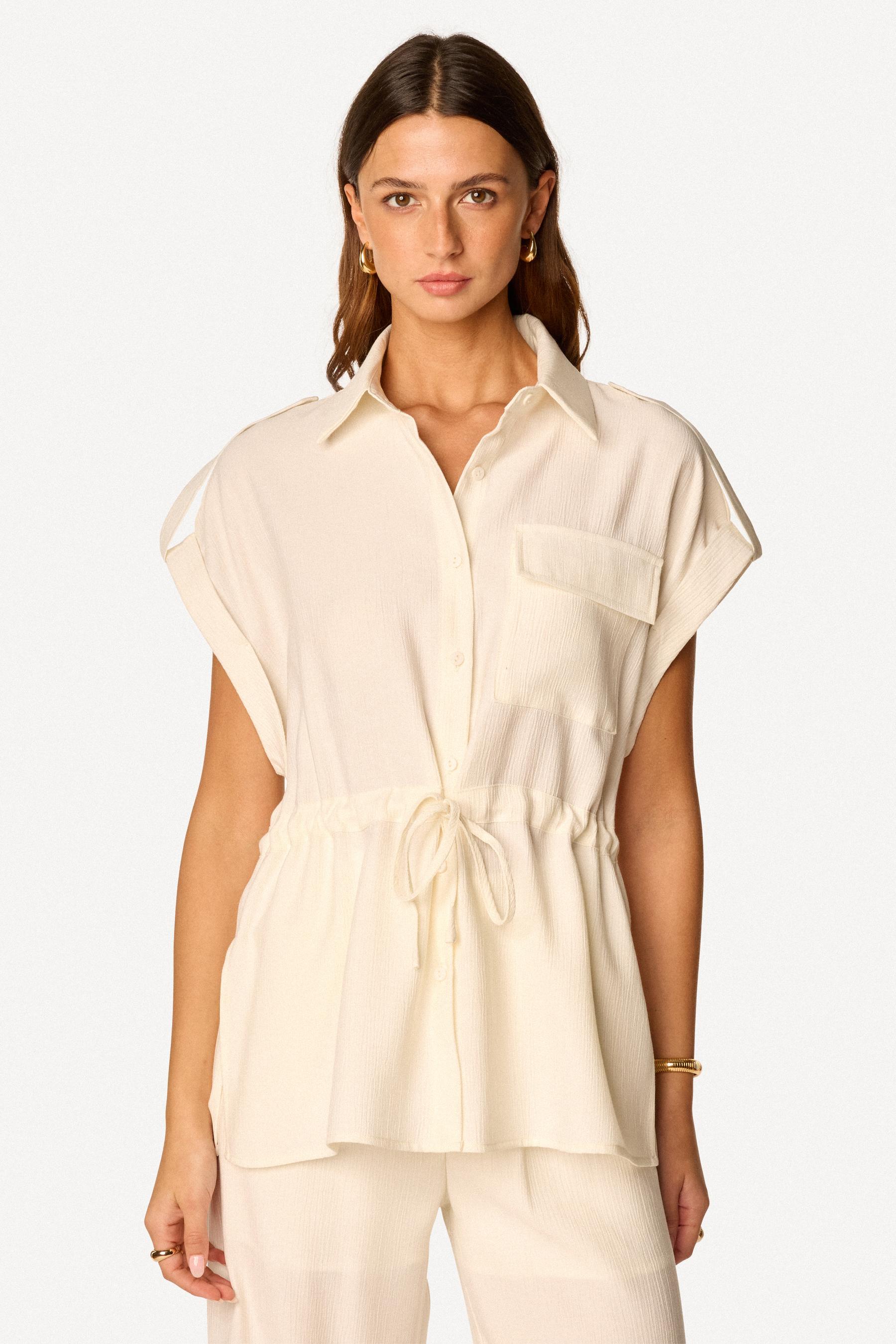 Chemise unie sans manches Blanc - Axara Paris