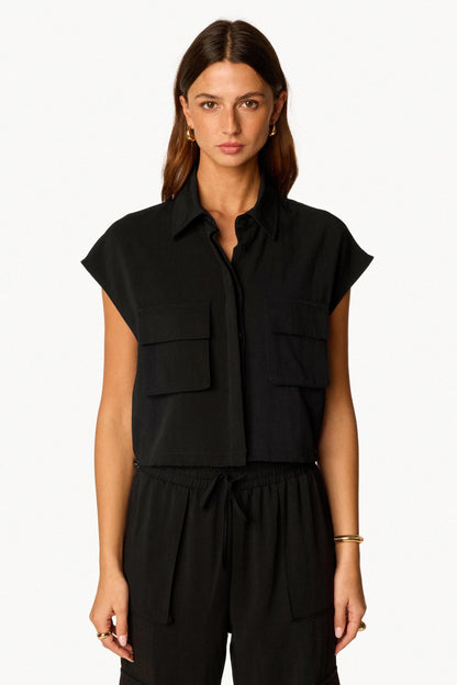 Chemise courte cargo Noir - Axara Paris