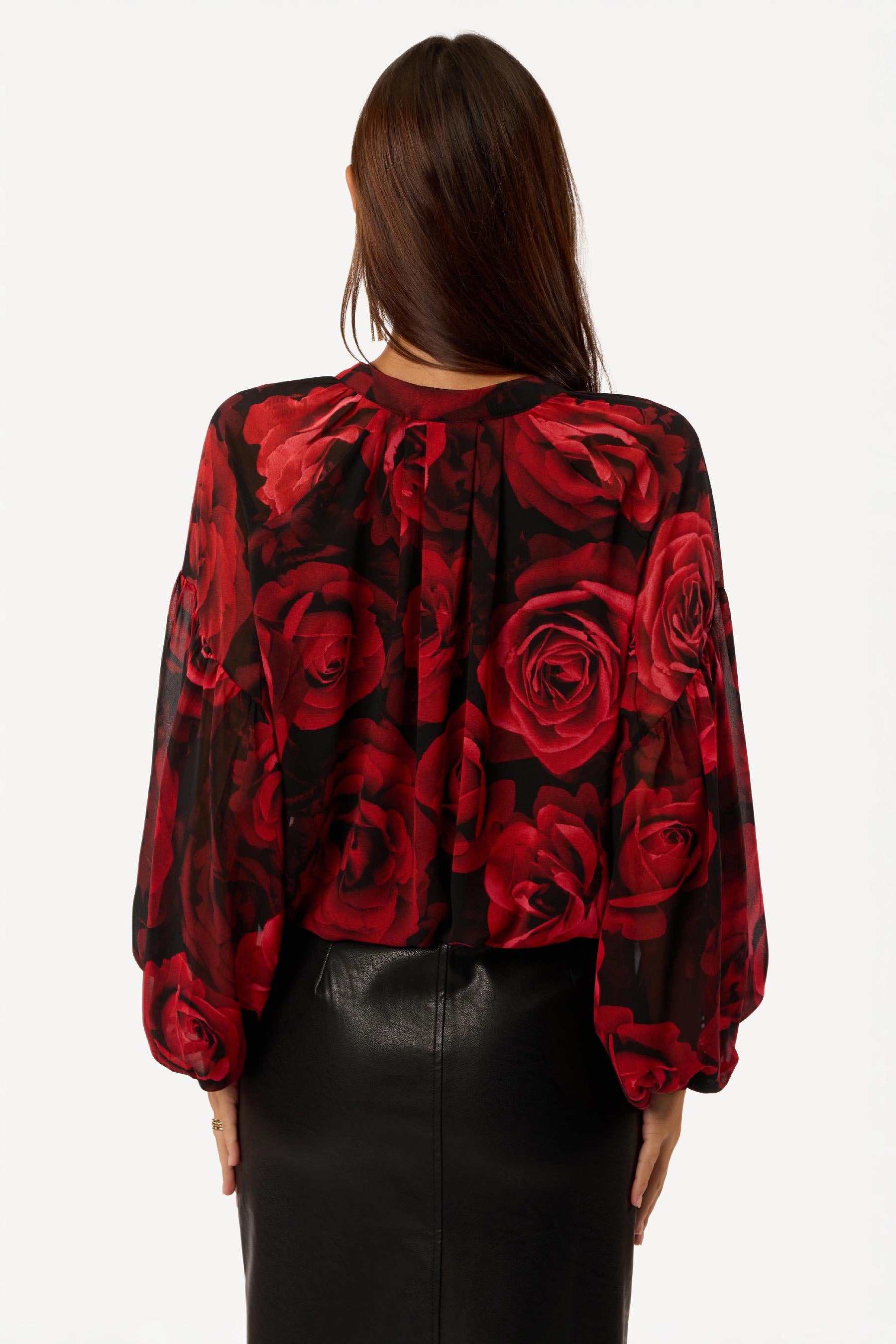 Blouse courte imprimée Rouge - Axara Paris