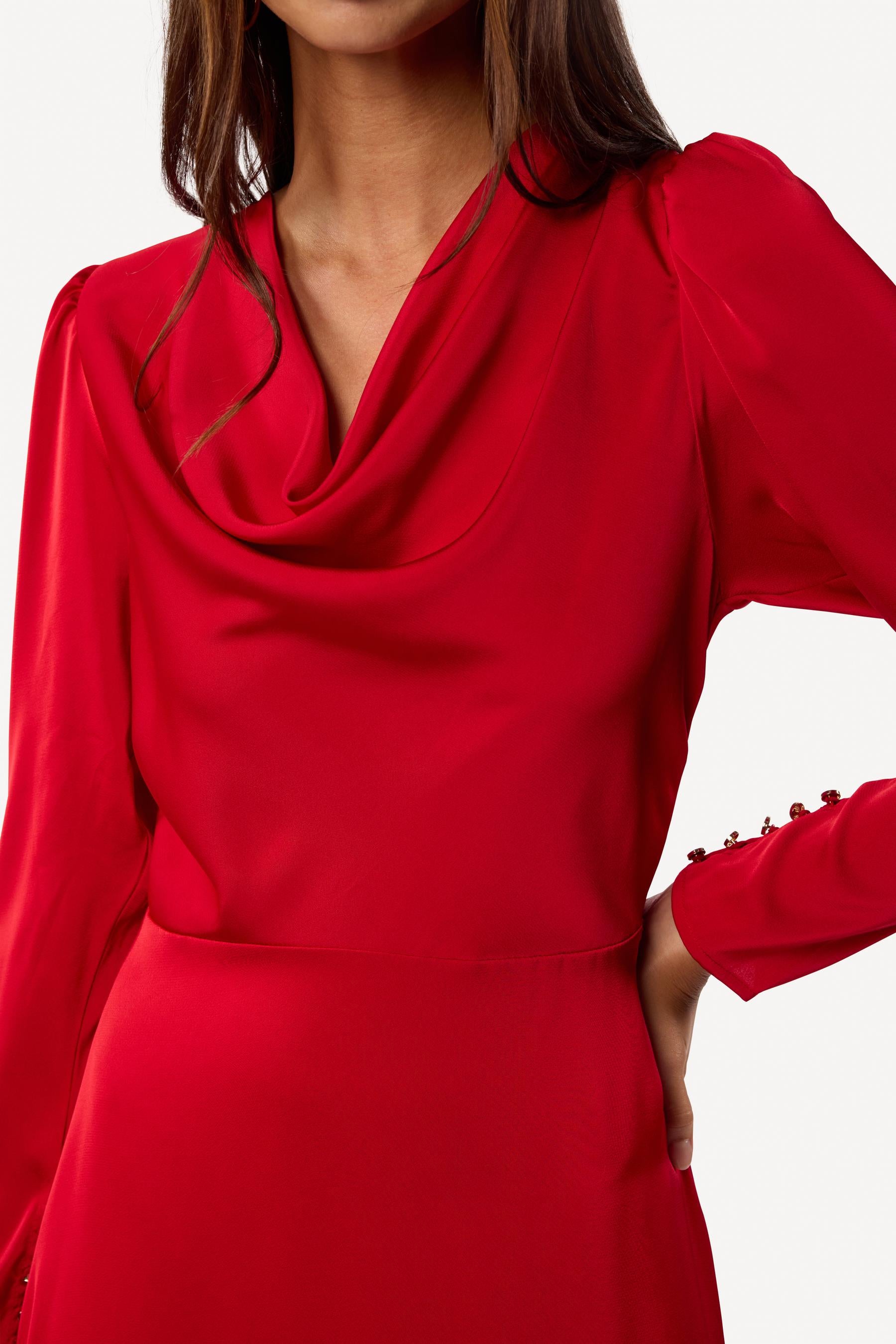 Robe cocktail unie Rouge - Axara Paris