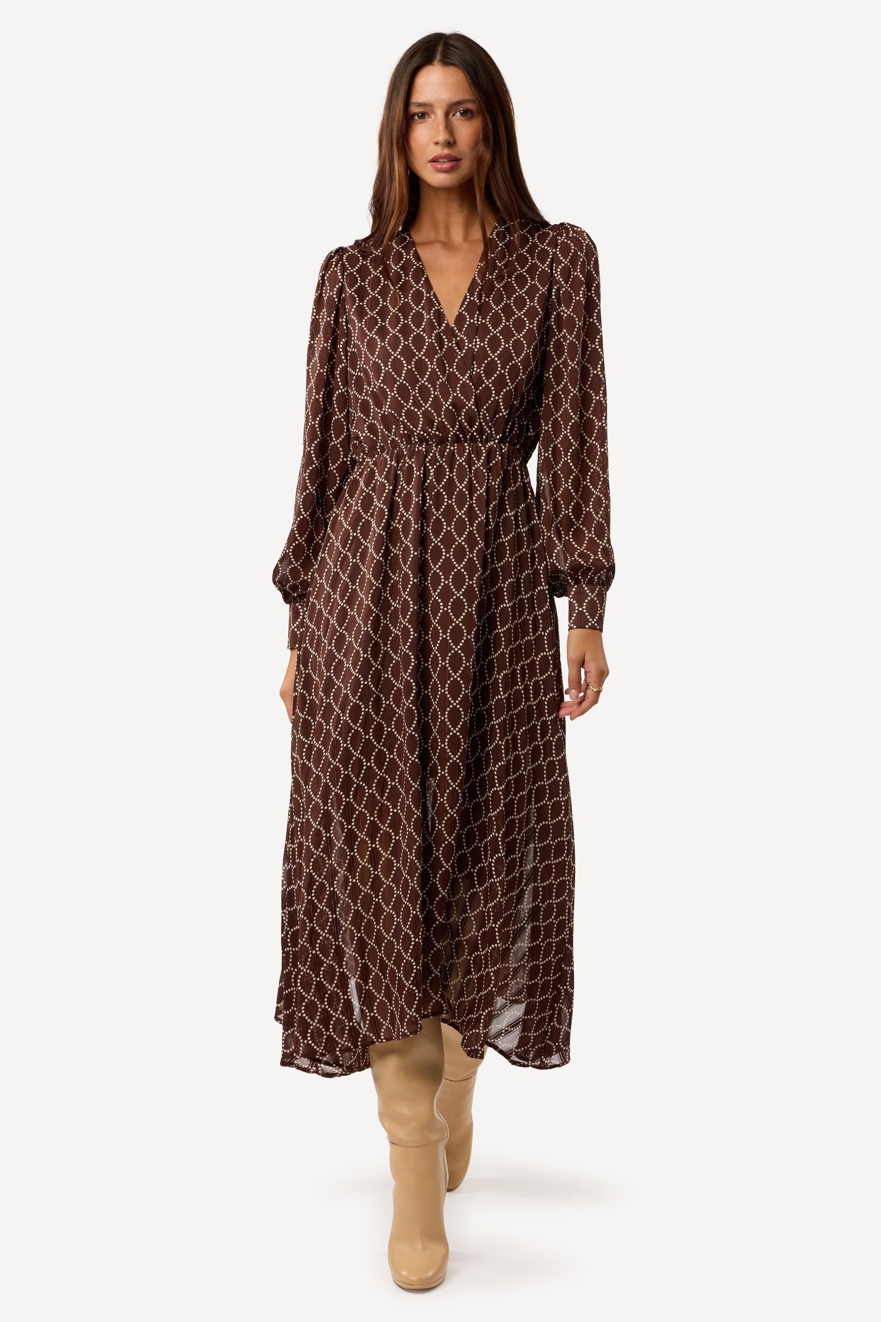 Robe longue imprimée Marron - Axara Paris