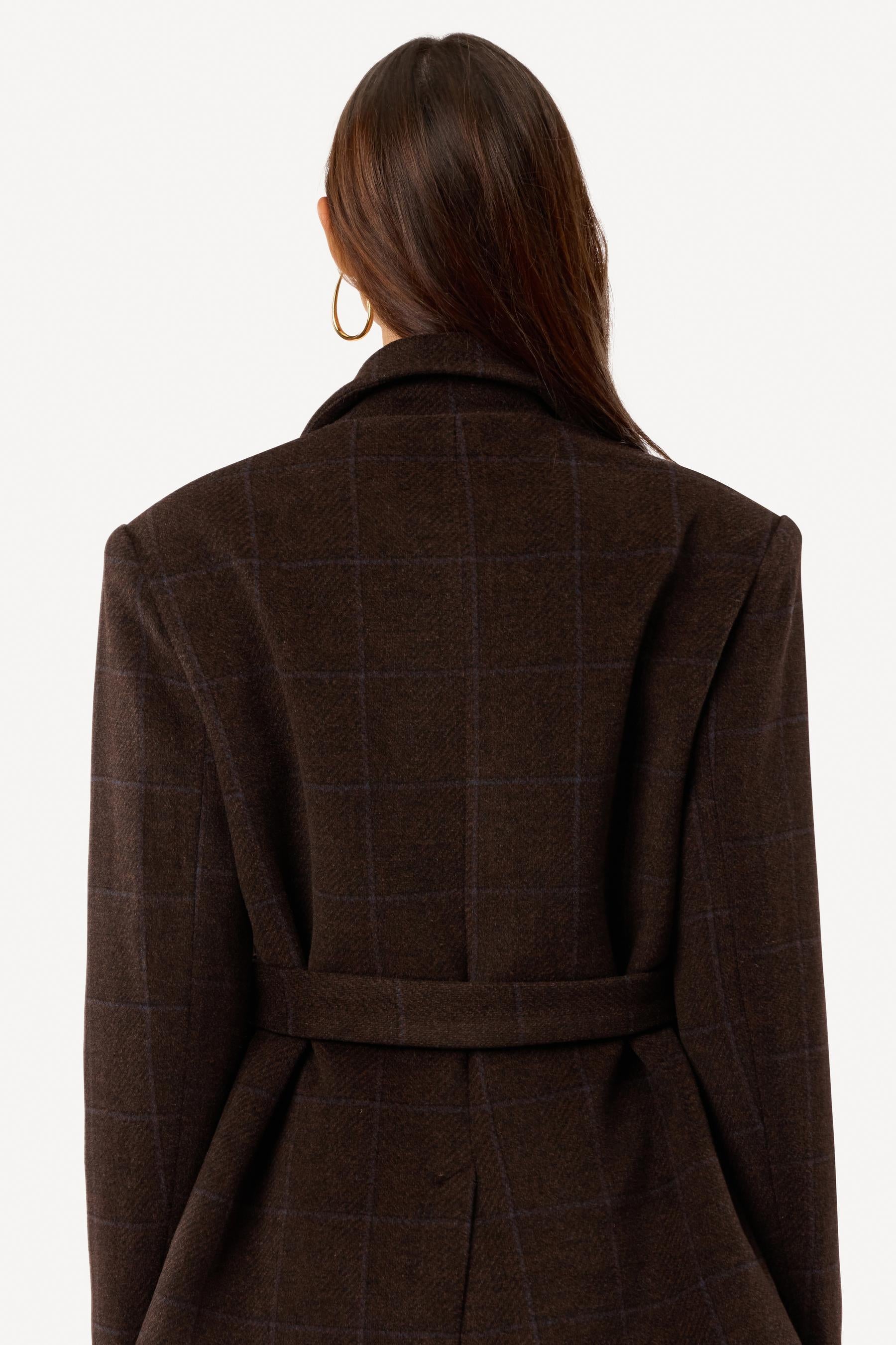 Manteau blazer à carreaux Marron - Axara Paris