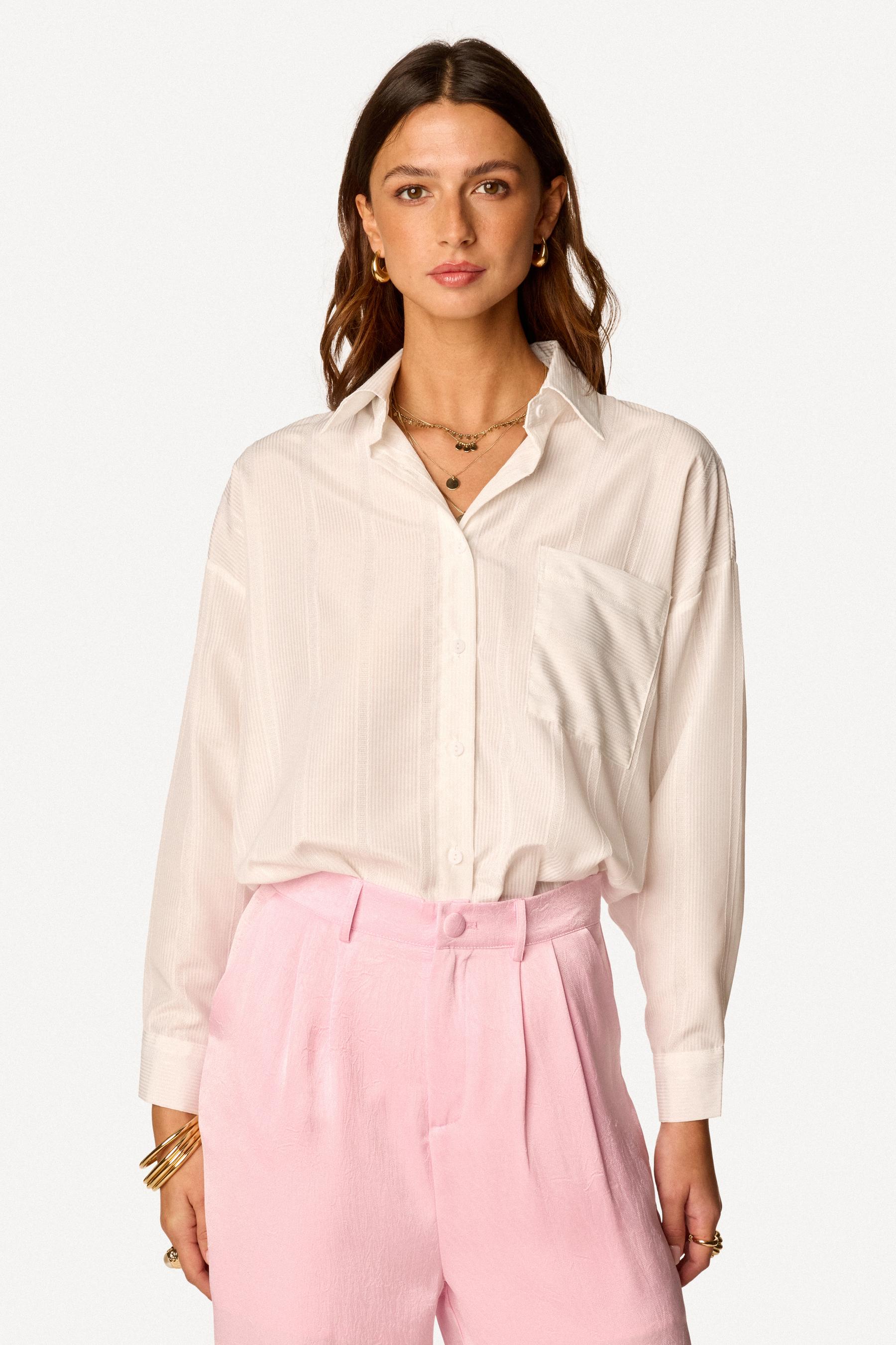 Chemise unie brodée Blanc - Axara Paris