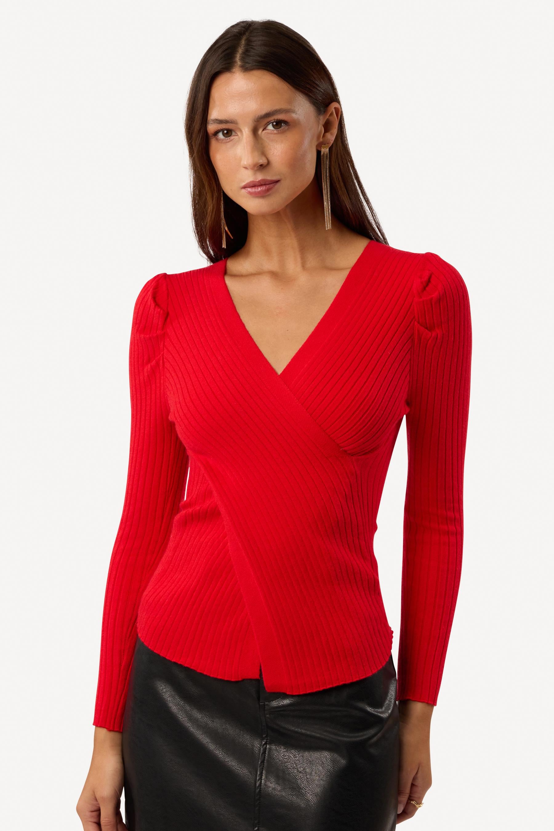 Pull uni croisé Rouge - Axara Paris