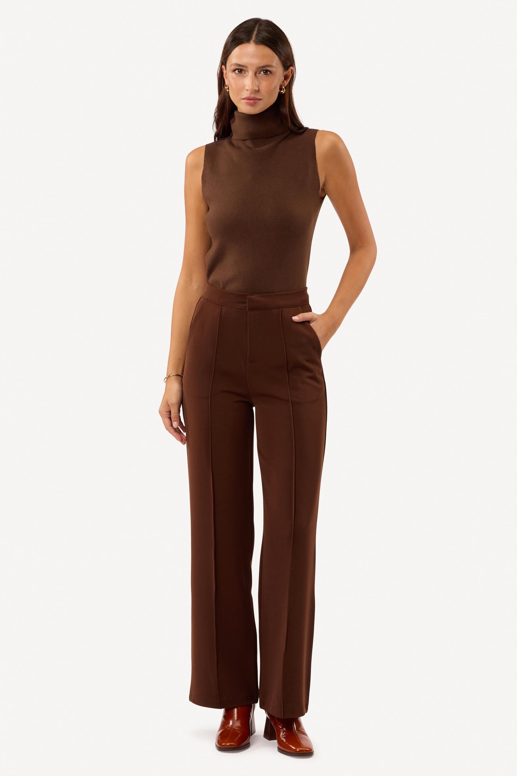 Pantalon large uni Marron - Axara Paris