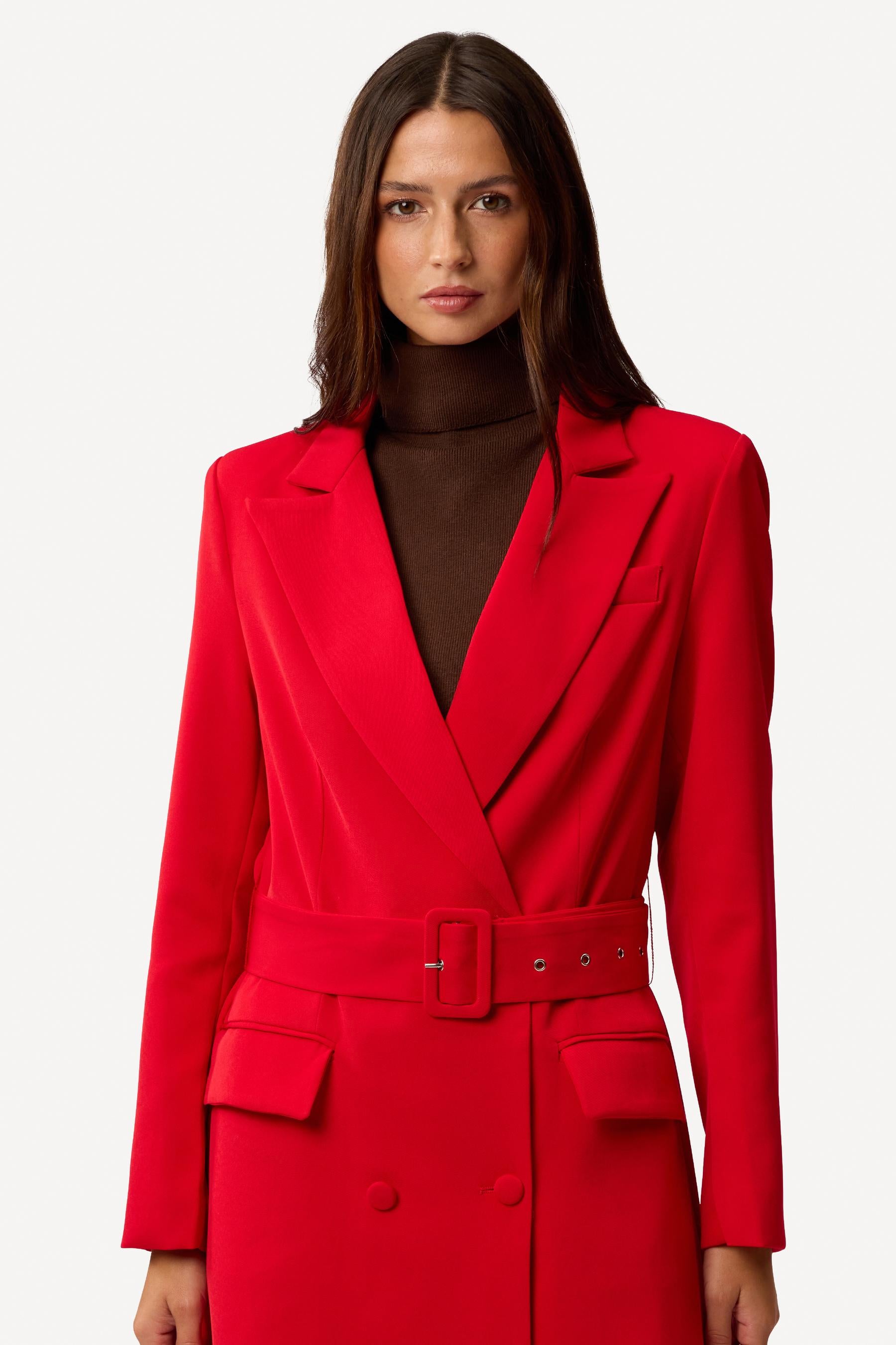 Veste longue unie Rouge - Axara Paris