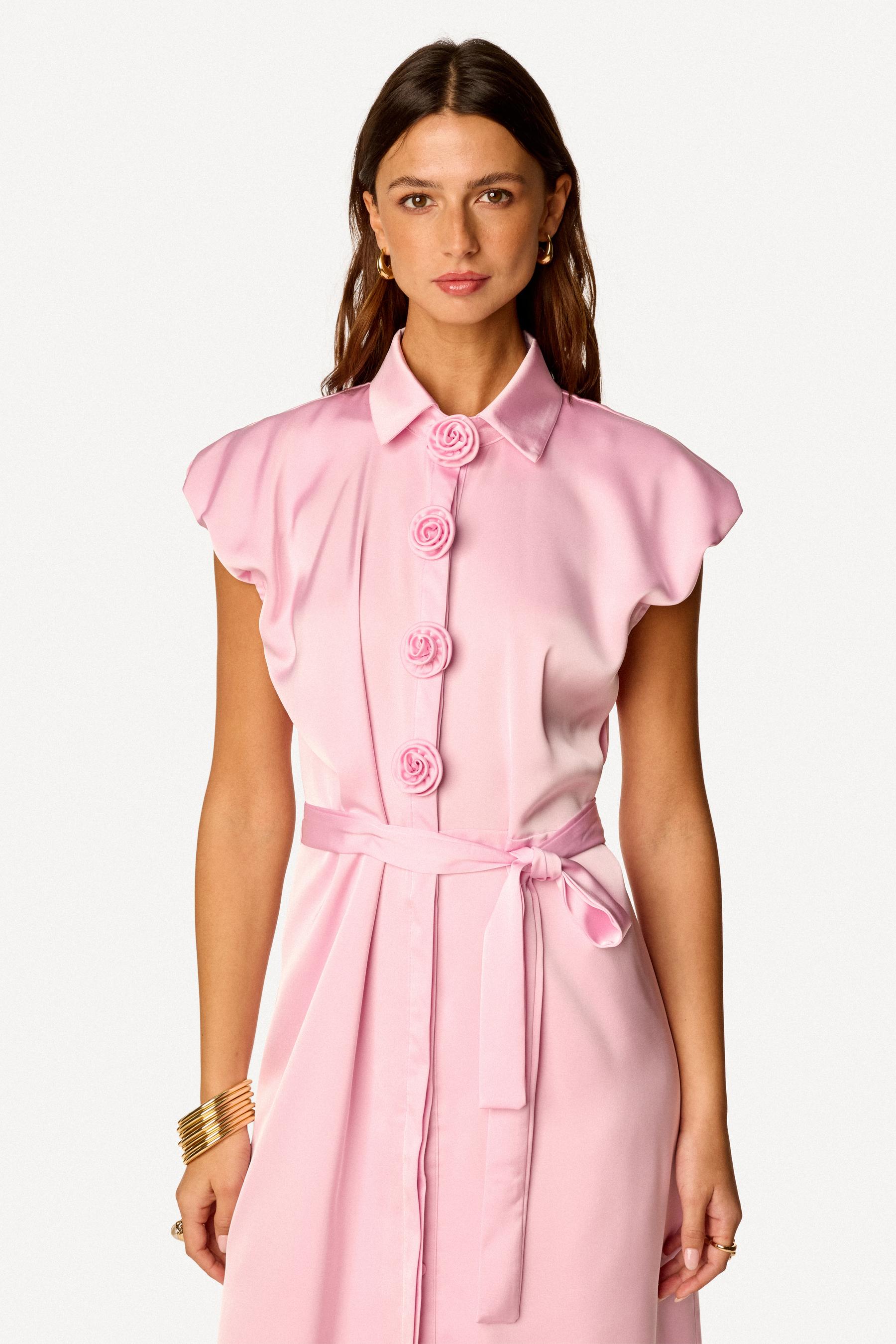 Robe chemise longue unie Rose - Axara Paris