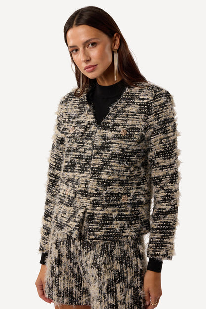 Veste courte en tweed texturé Noir - Axara Paris