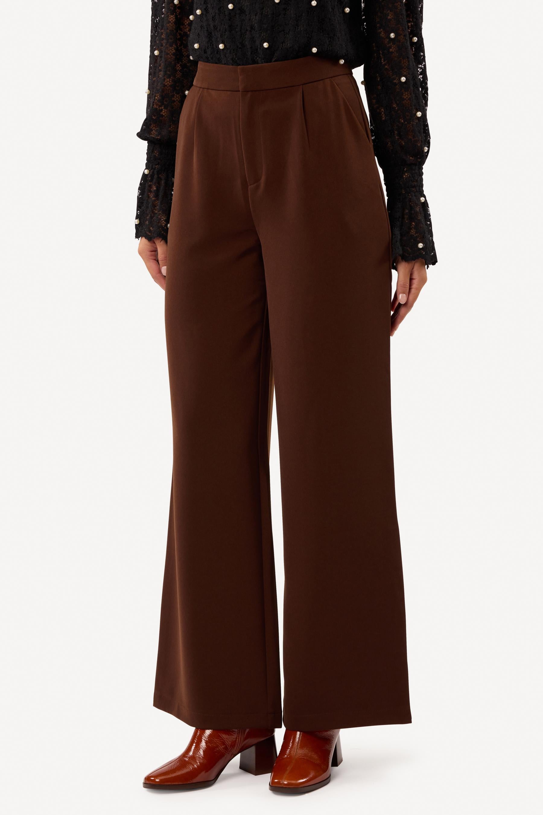 Pantalon large uni Marron - Axara Paris