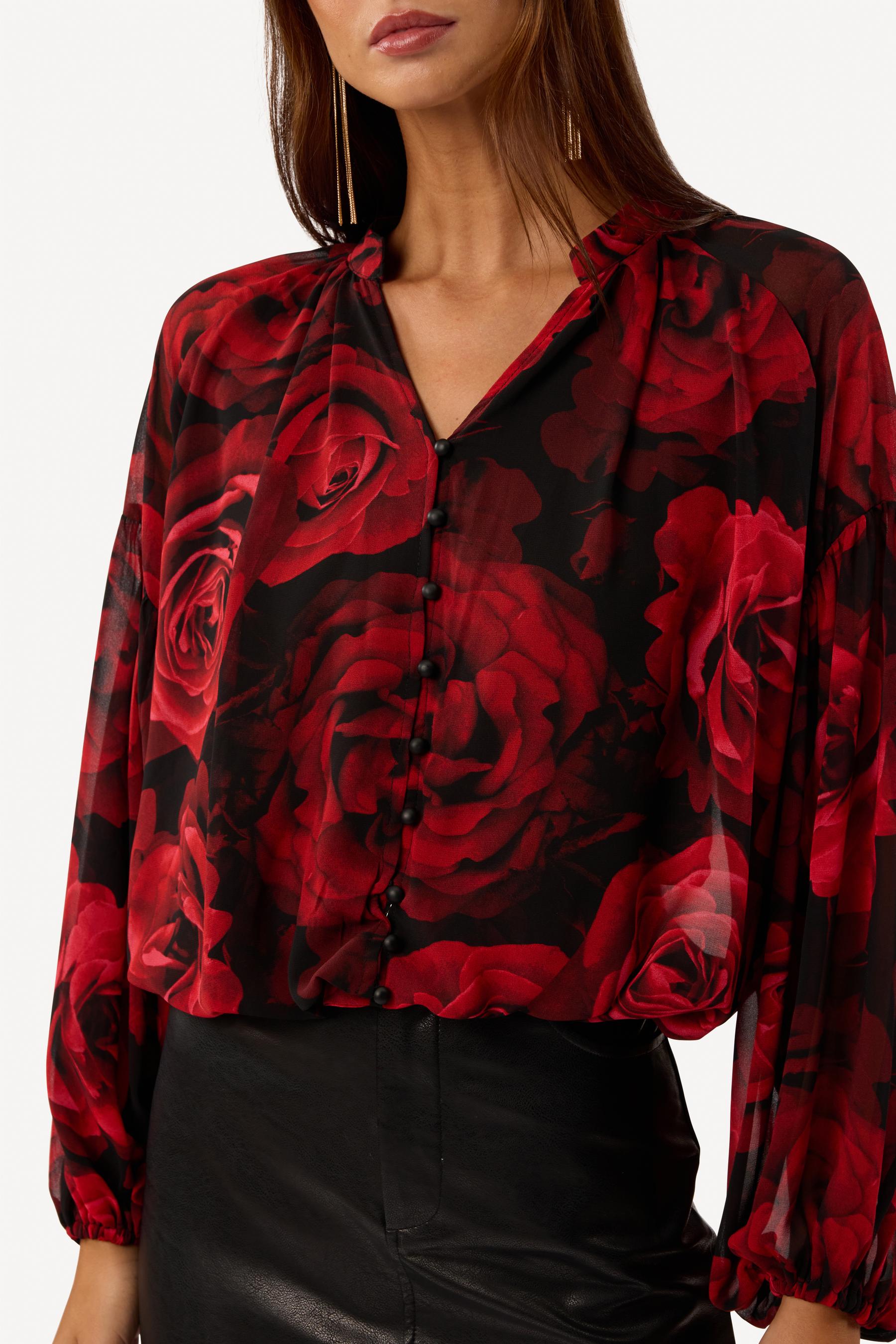 Blouse courte imprimée Rouge - Axara Paris