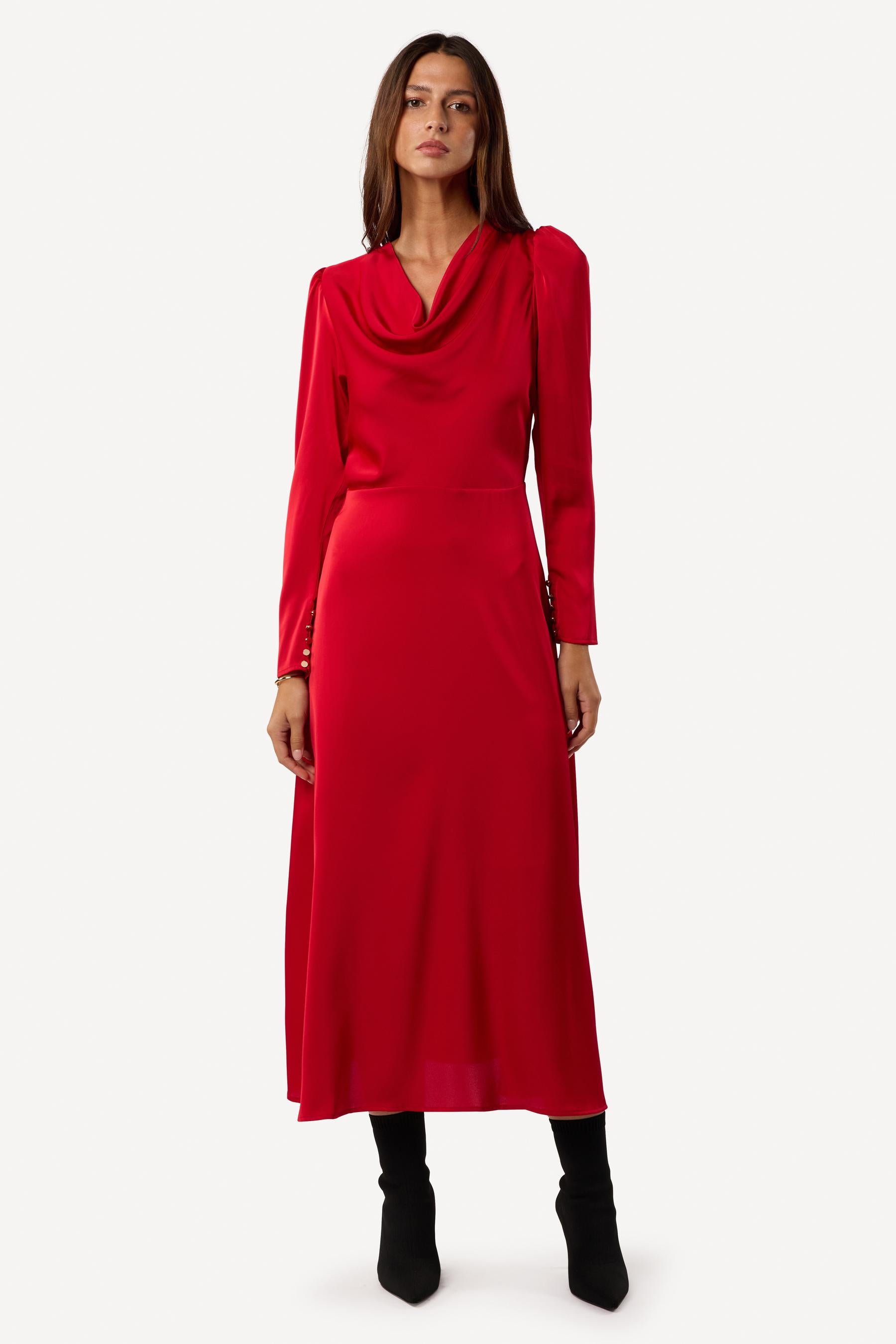 Robe cocktail unie Rouge - Axara Paris