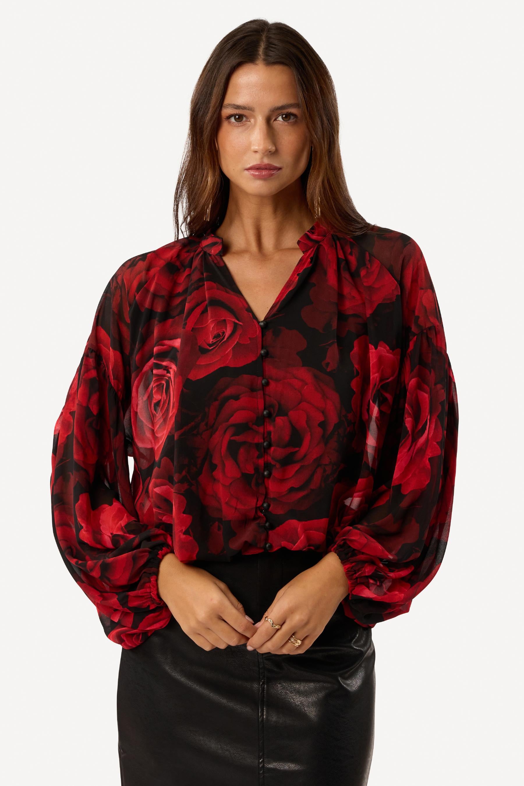 Blouse courte imprimée Rouge - Axara Paris