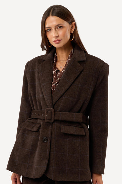 Manteau blazer à carreaux Marron - Axara Paris