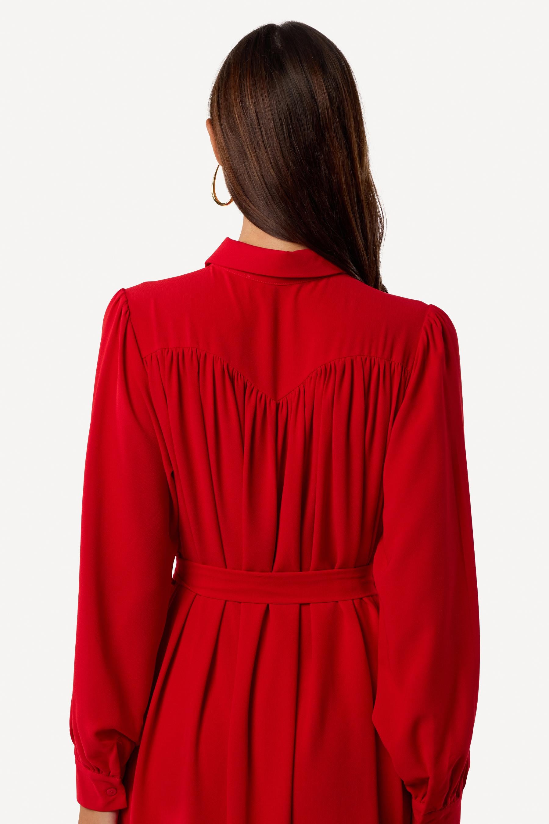 Robe longue chemise unie Rouge - Axara Paris