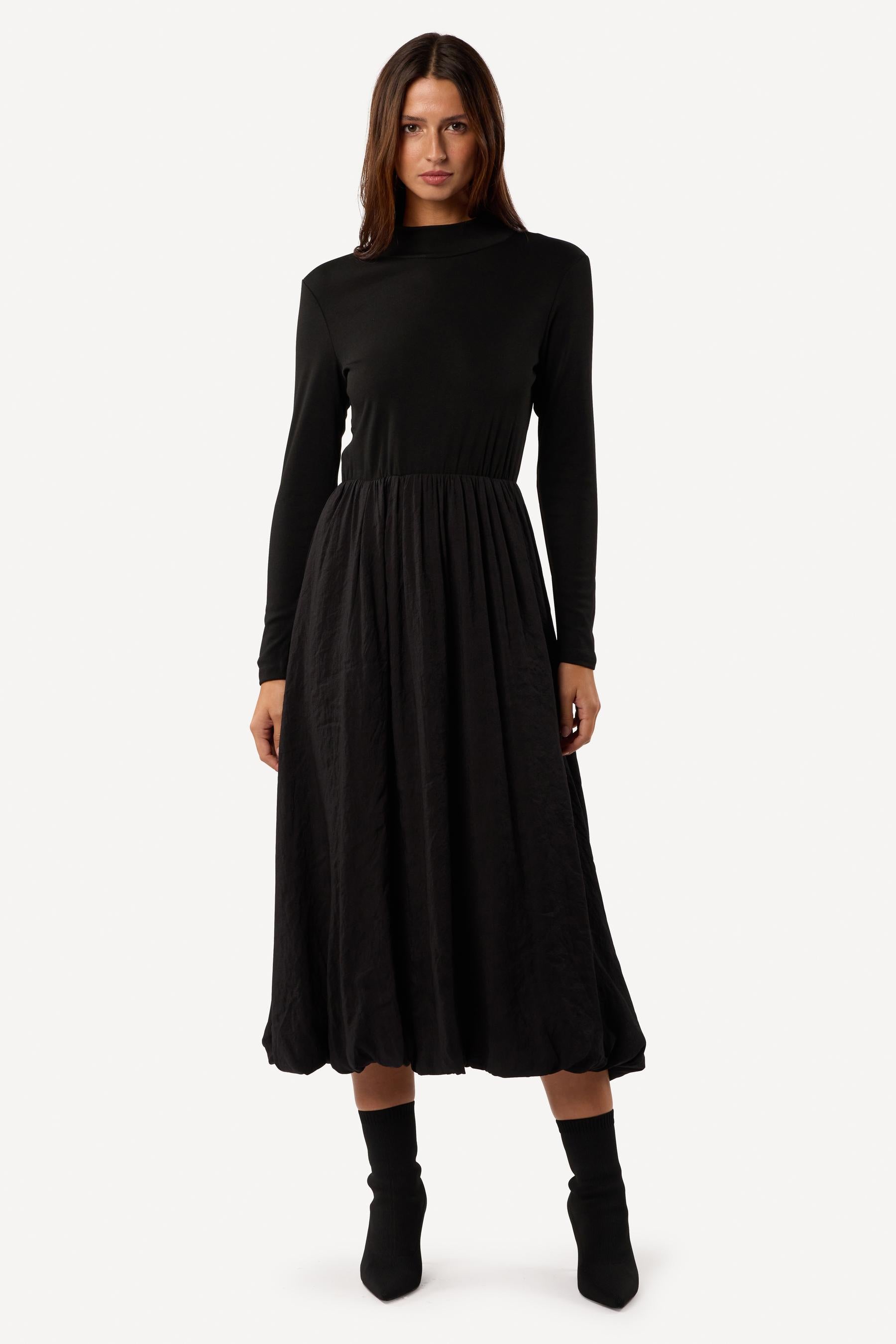 Robe midi unie Noir - Axara Paris