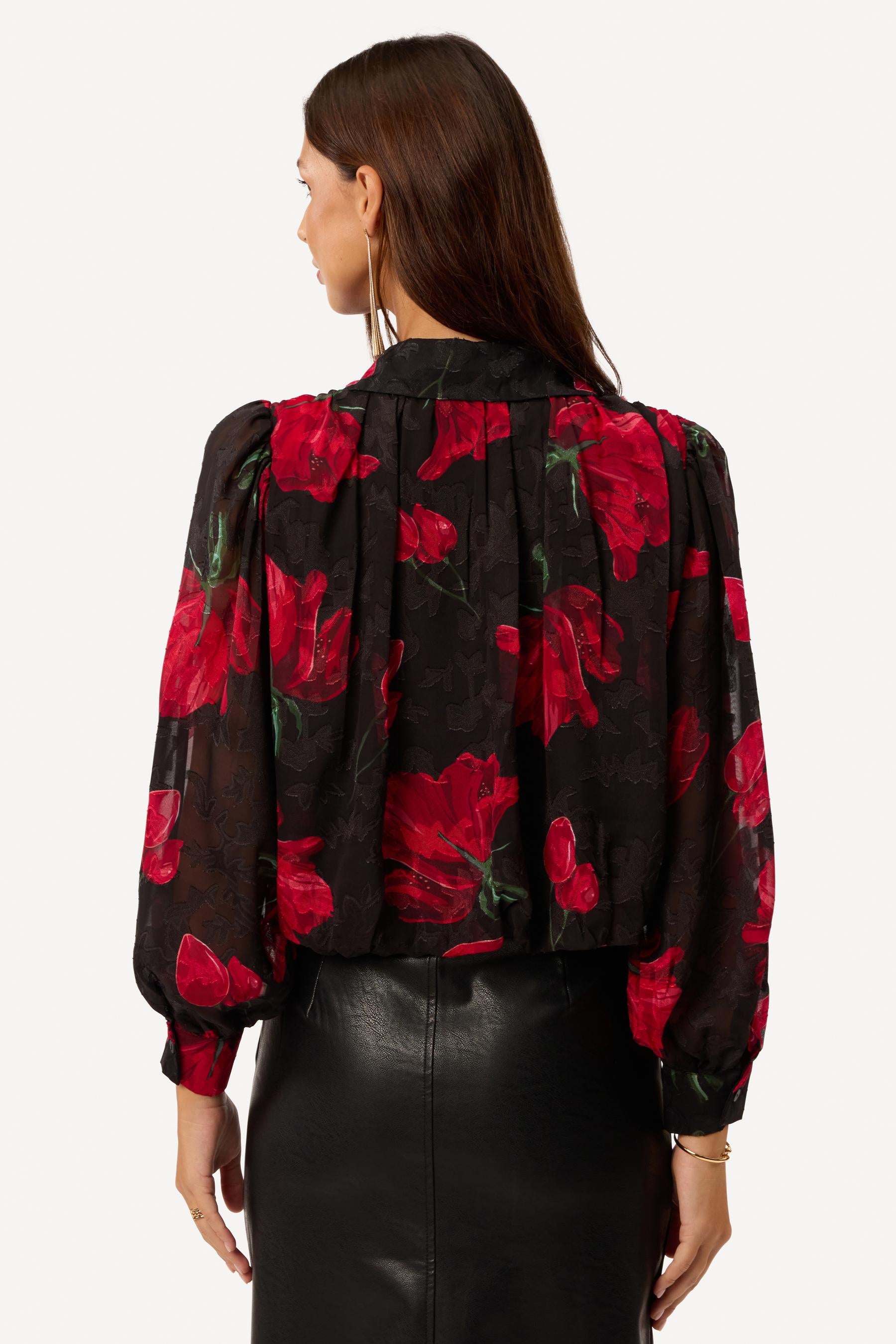 Blouse courte imprimée Noir - Axara Paris