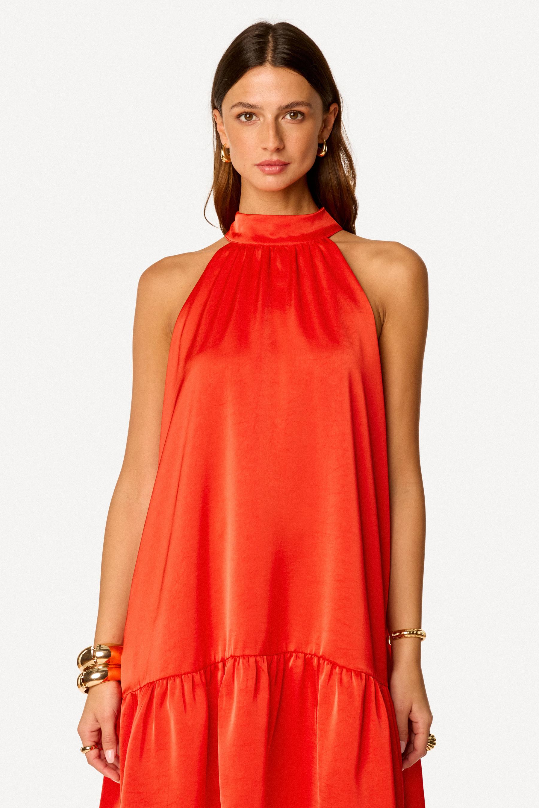 Robe unie sans manches Corail - Axara Paris