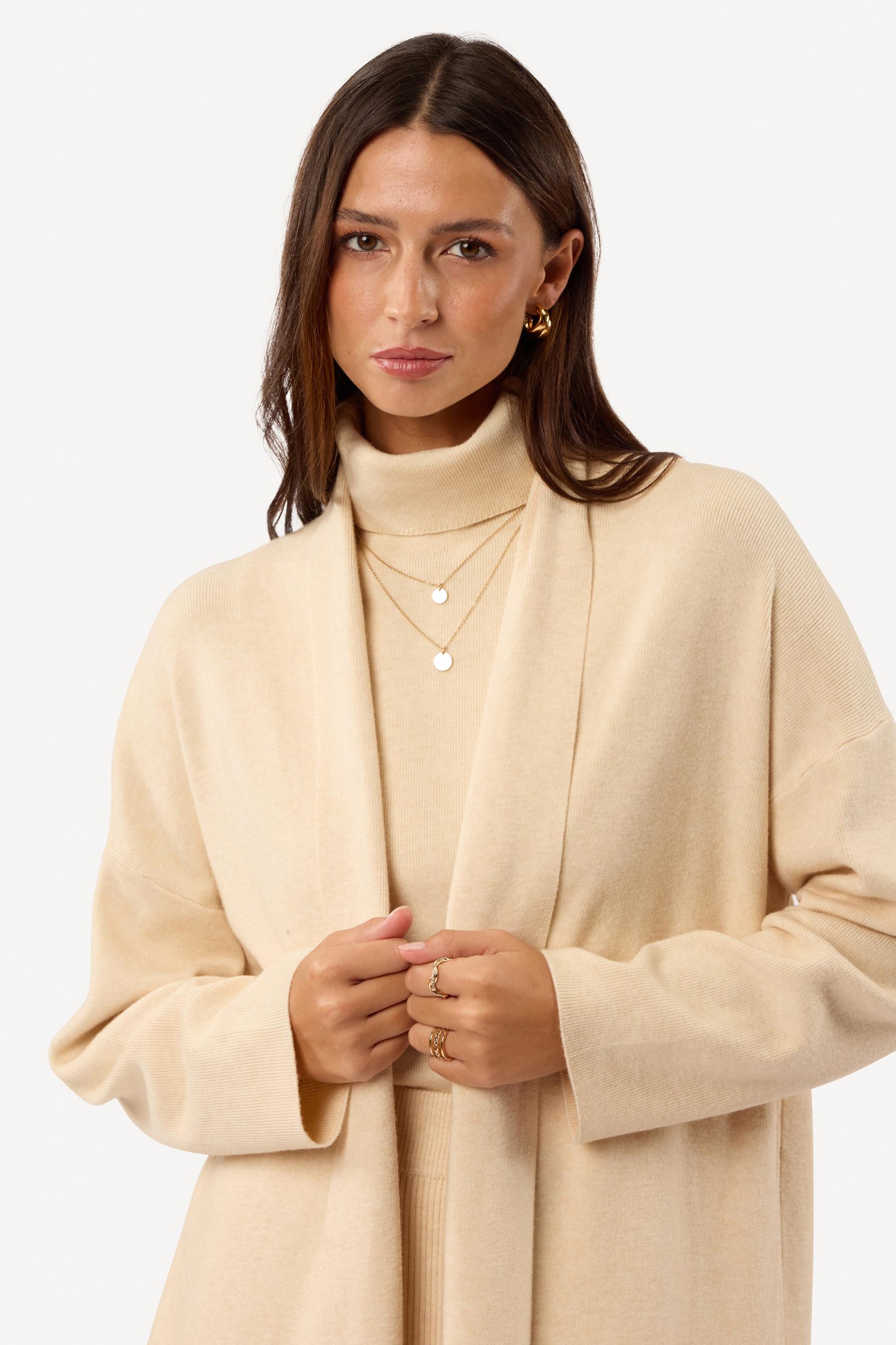 Cardigan long uni Beige - Axara Paris