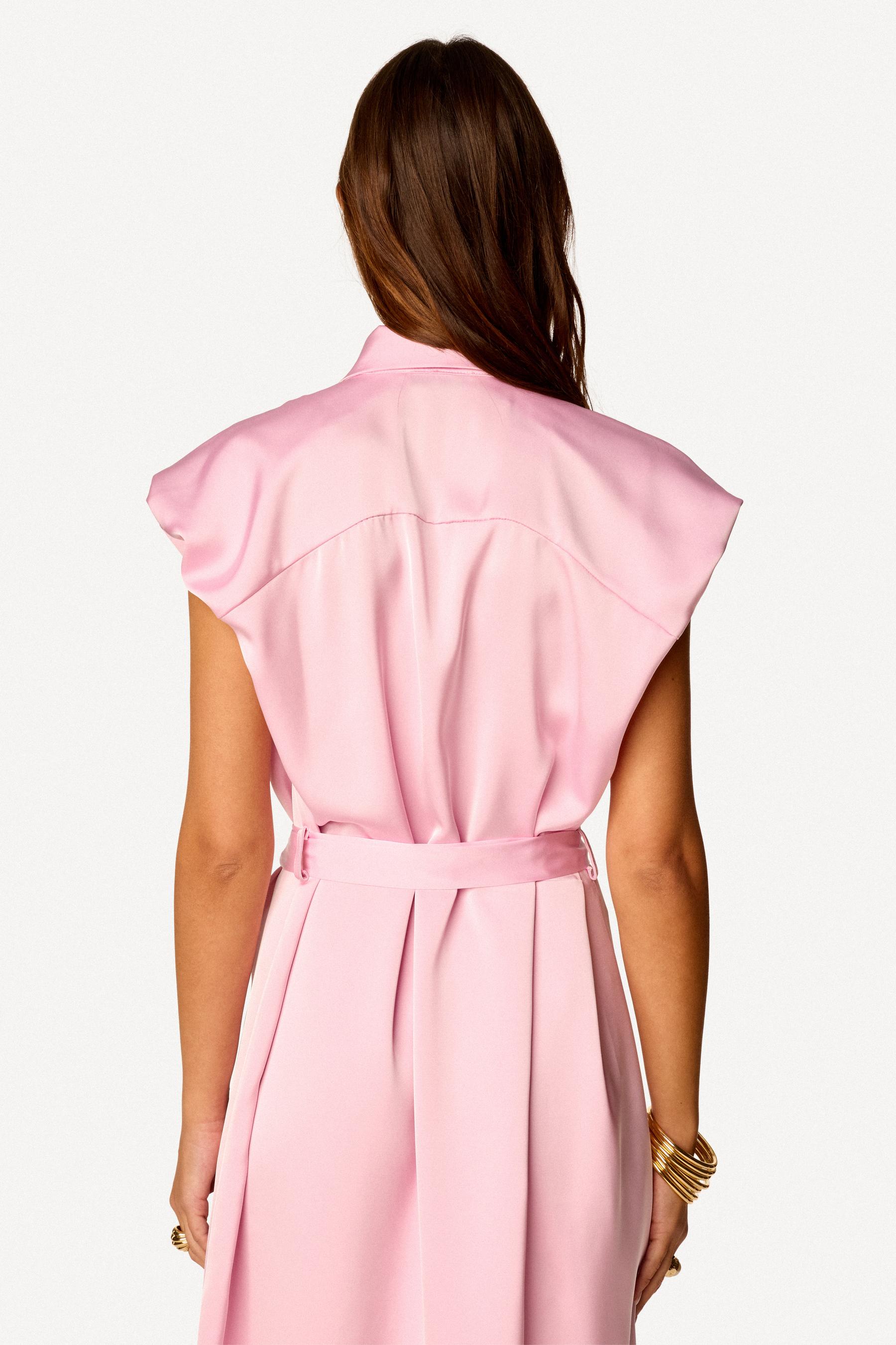 Robe chemise longue unie Rose - Axara Paris