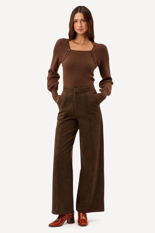 Pantalon large tweed Marron - Axara Paris