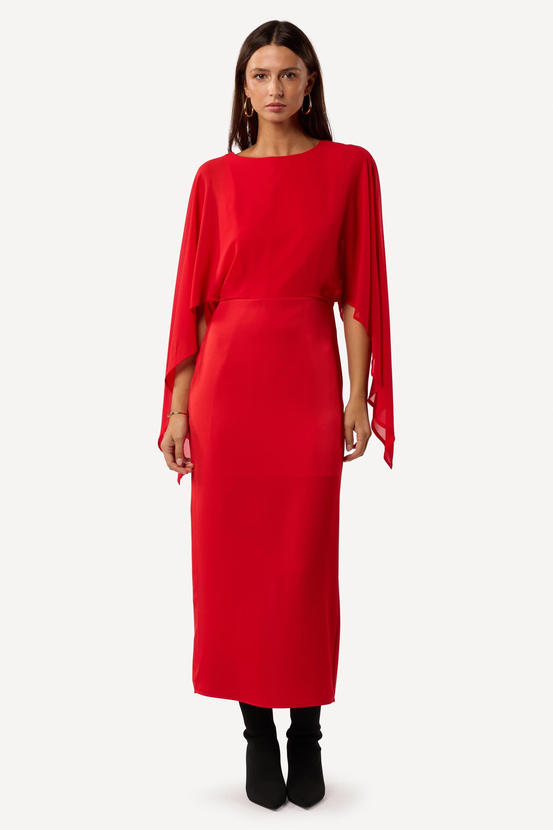 Robe cocktail unie Rouge - Axara Paris