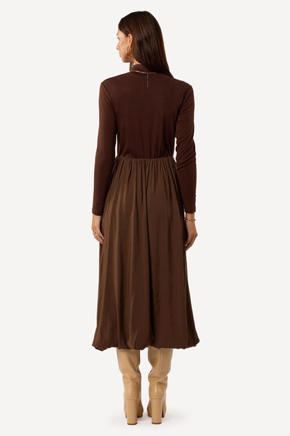 Robe midi unie Marron - Axara Paris