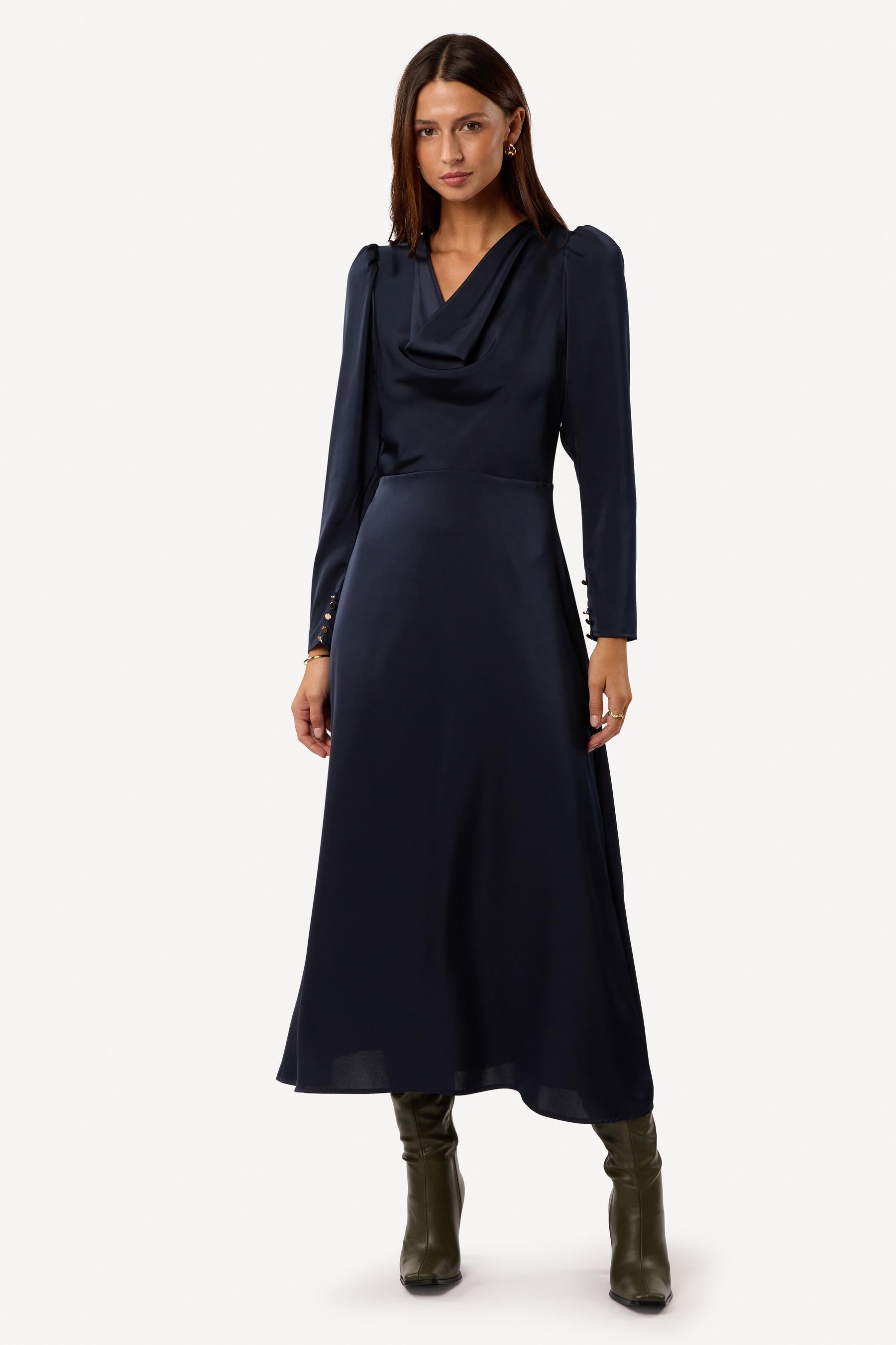 Robe cocktail unie Marine - Axara Paris