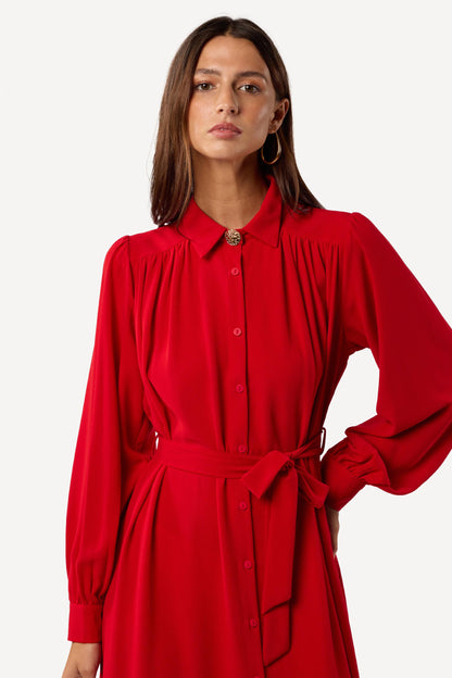 Robe longue chemise unie Rouge - Axara Paris