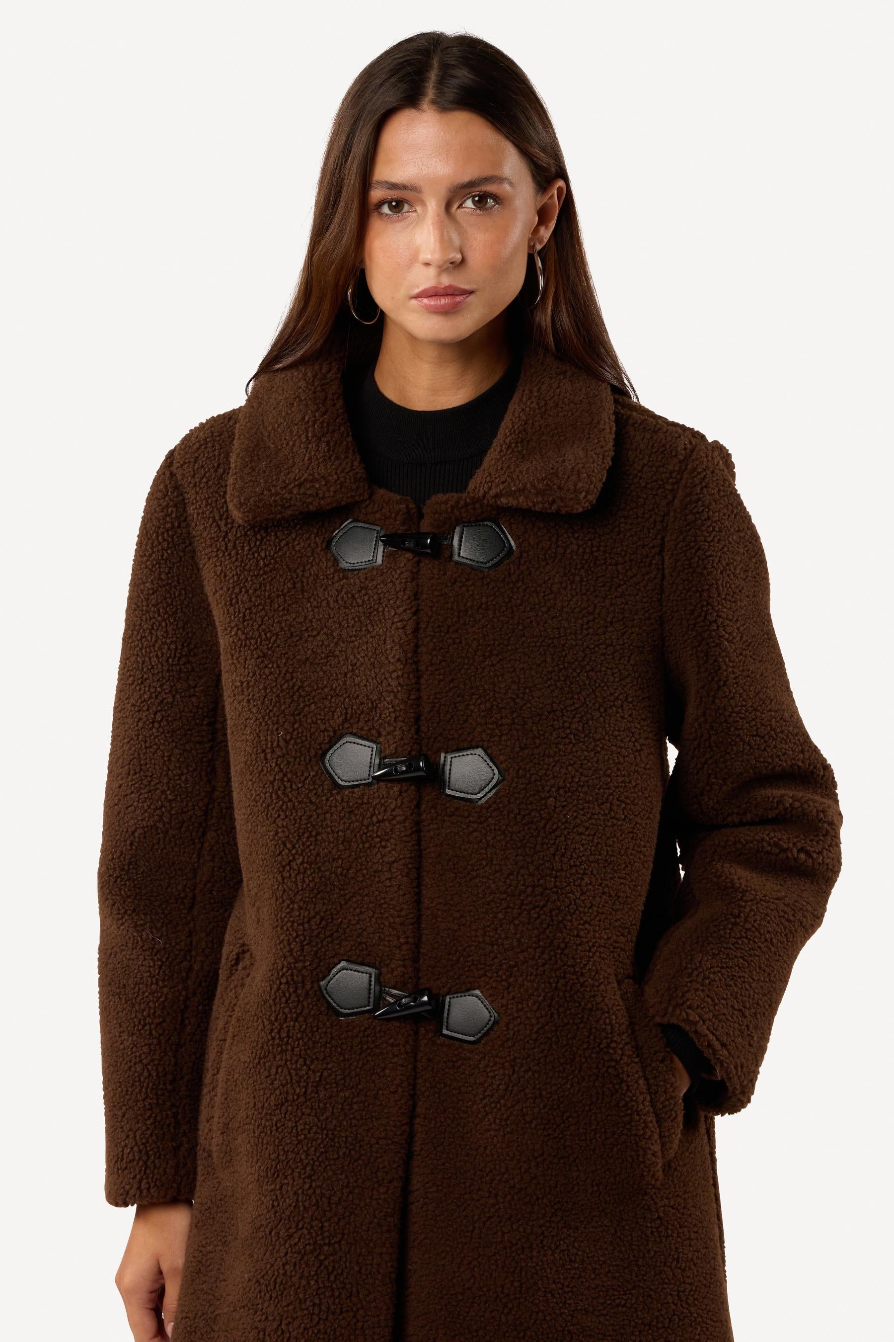 Manteau long teddy Marron - Axara Paris