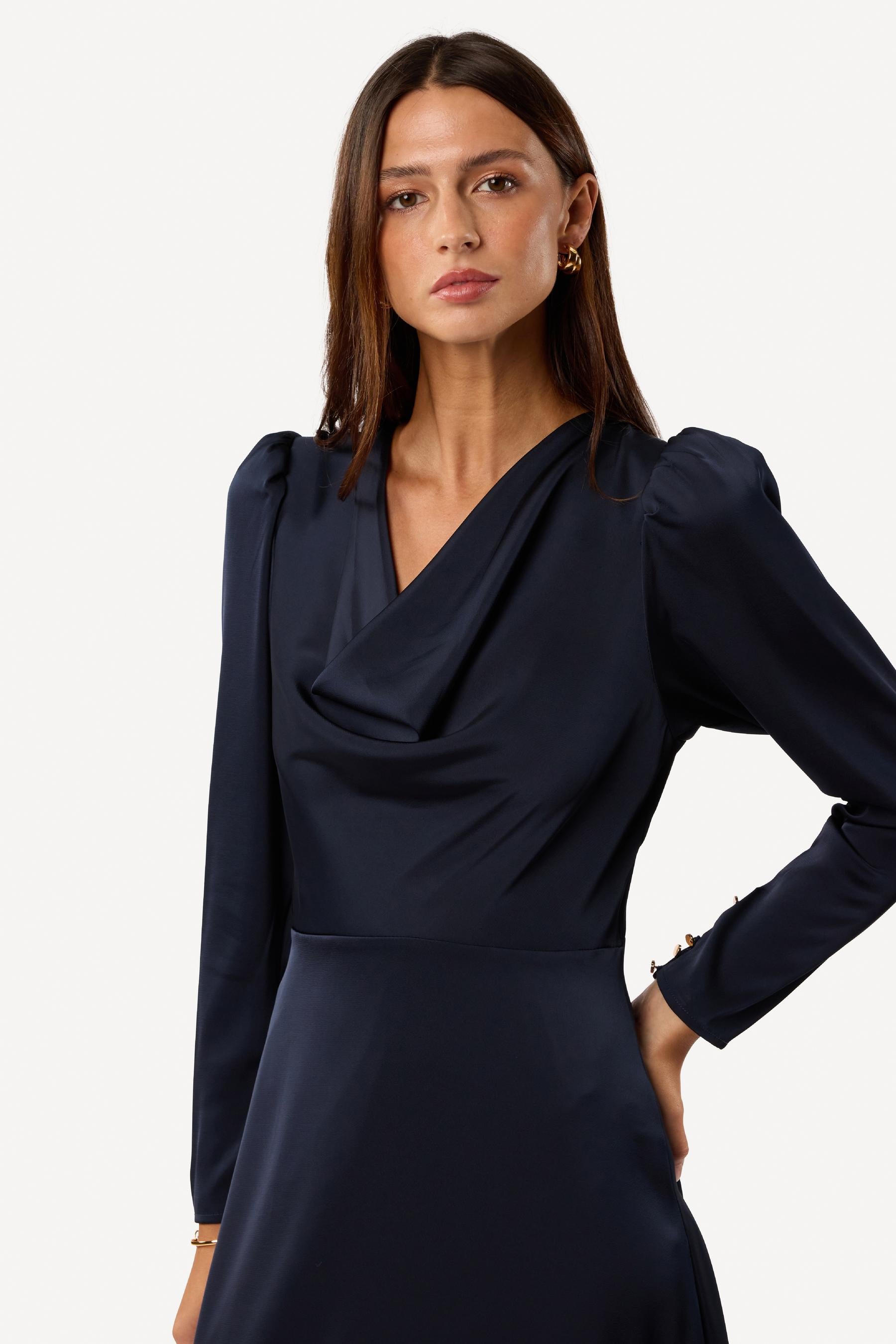 Robe cocktail unie Marine - Axara Paris