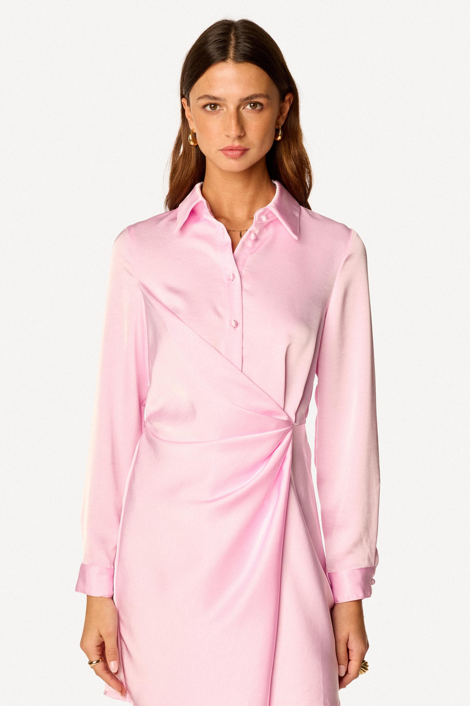 Robe chemise courte unie Rose - Axara Paris