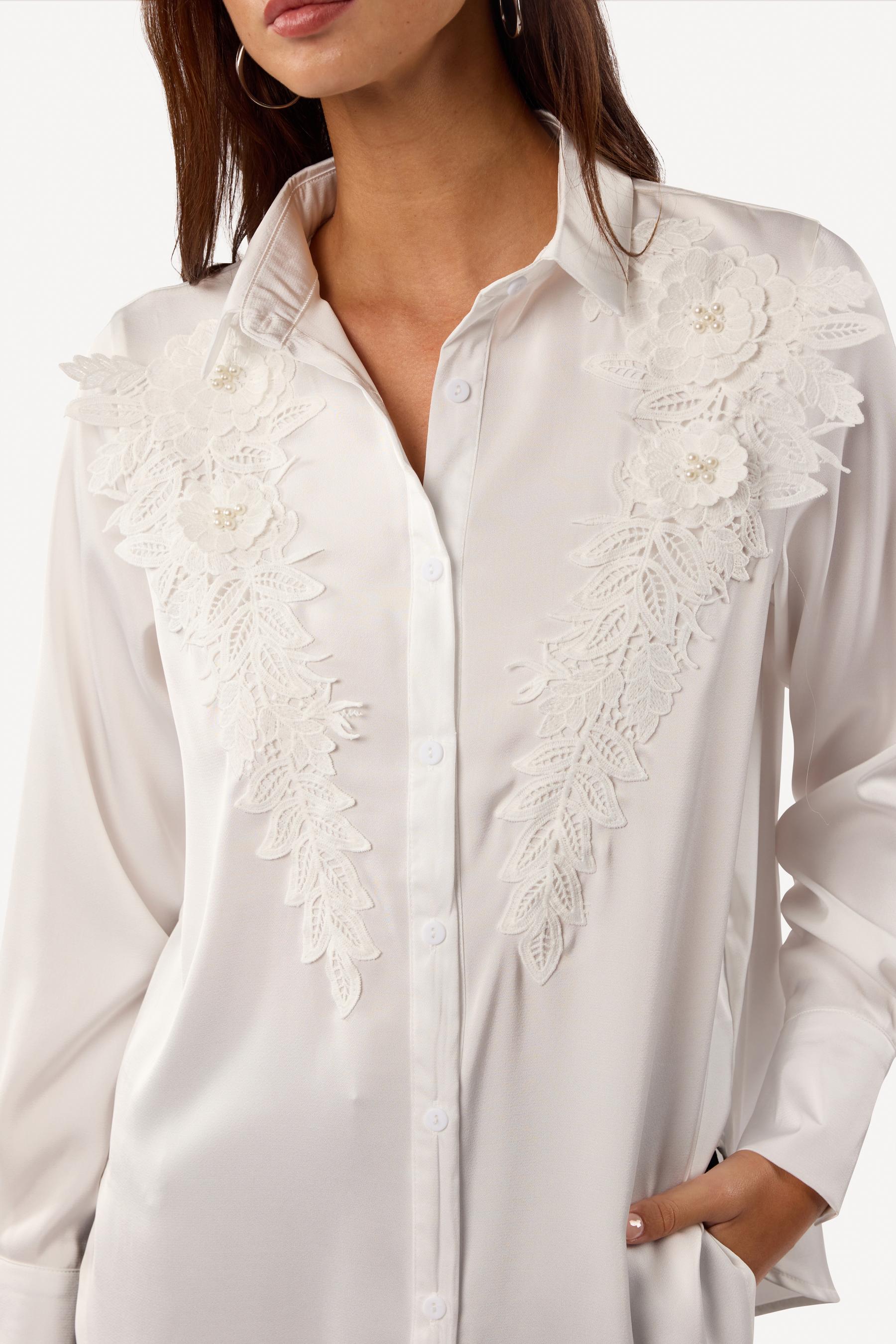 Chemise unie à broderie Blanc - Axara Paris