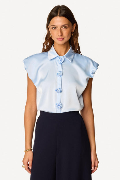 Chemise unie sans manches Ciel - Axara Paris