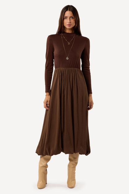 Robe midi unie Marron - Axara Paris